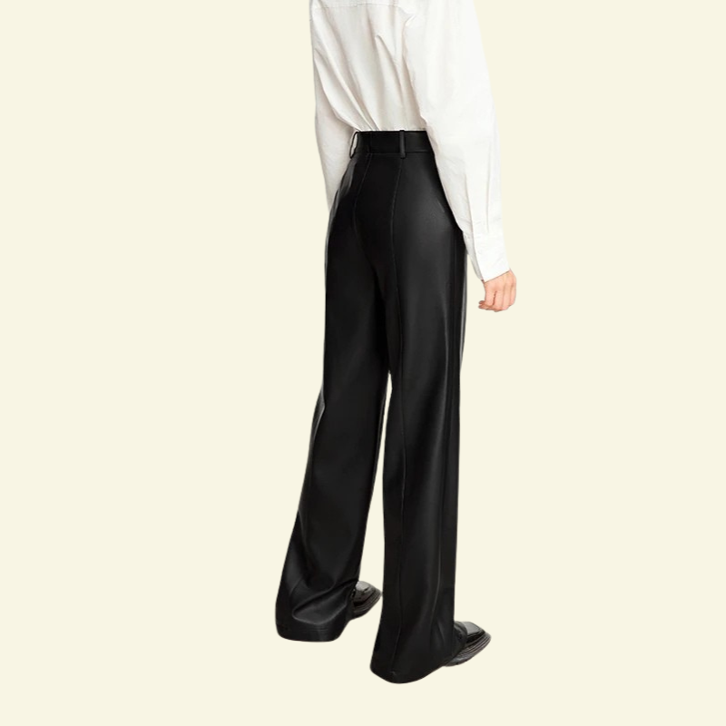 Czarne spodnie damskie z prostymi nogawkami i elastycznym pasem, widok od tyłu — Lubomirske