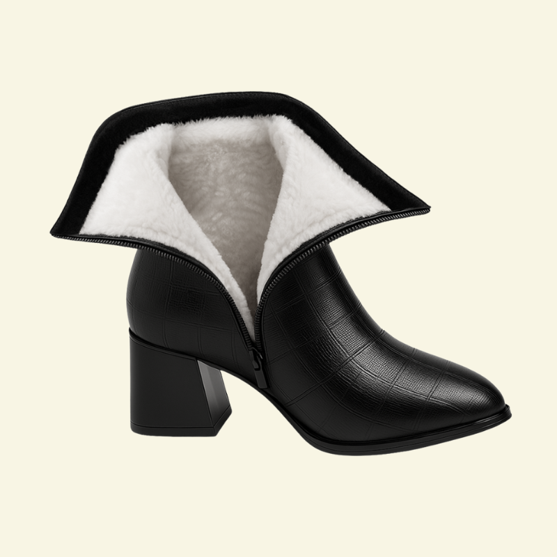 Czarne botki damskie z widocznym wnętrzem i bocznym zamkiem, prezentujące miękkie podszycie — Lubomirske