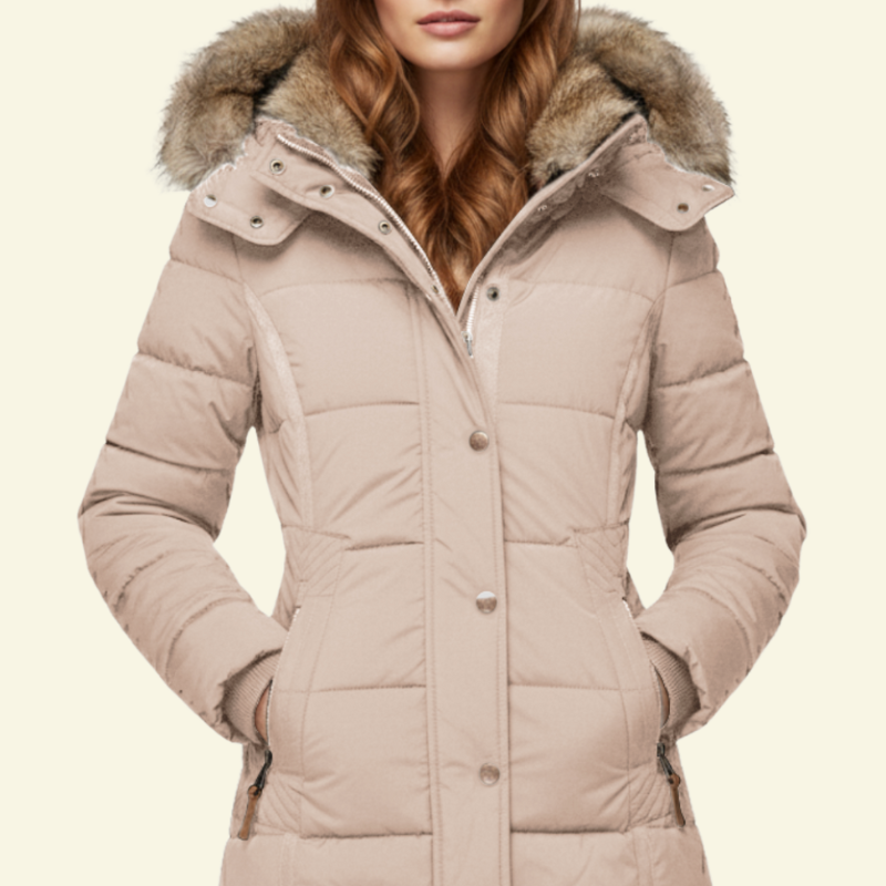 Kremowa kurtka puchowa z futrzanym kapturem — luksusowa prostota i ponadczasowy ton Lubomirske