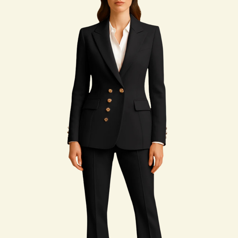 Women wearing black blazer suit set