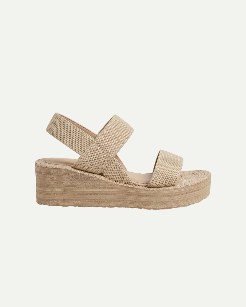 beżowe sandały damskie na koturnie platforma minimalistyczne slingback widok produktu z boku
