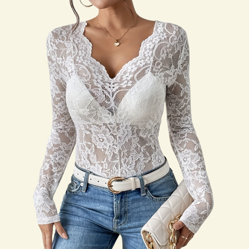 Celeste | Koronkowa Bluzka z Dekoltem w Serek