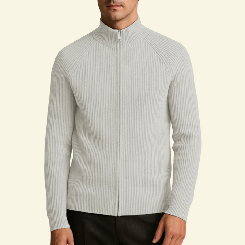 Kremowy sweter męski z półgolfem i prążkowaną dzianiną o eleganckim wykończeniu — Lubomirske