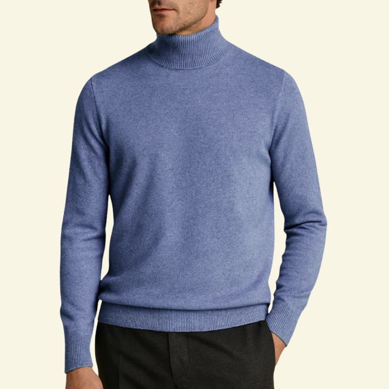 Golf męski w kolorze niebieskiego melanżu, subtelna mieszankowa faktura i klasyczny dopasowany krój — Lubomirske