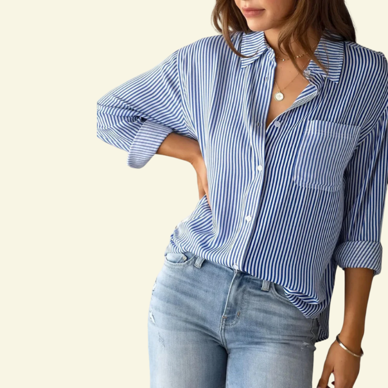 Damska koszula w kolorze niebieskim w paski, klasyczny krój — Lubomirske
