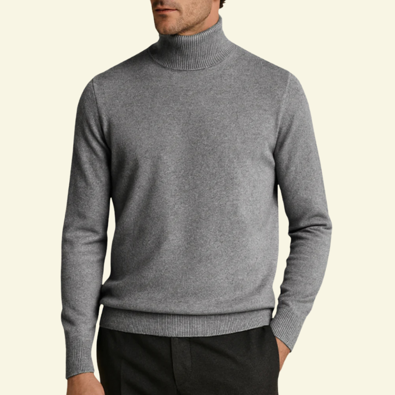 Ciemnoszary golf męski z czystej wełny, stonowany kolor i miękka, gładka dzianina o premium wykończeniu — Lubomirske