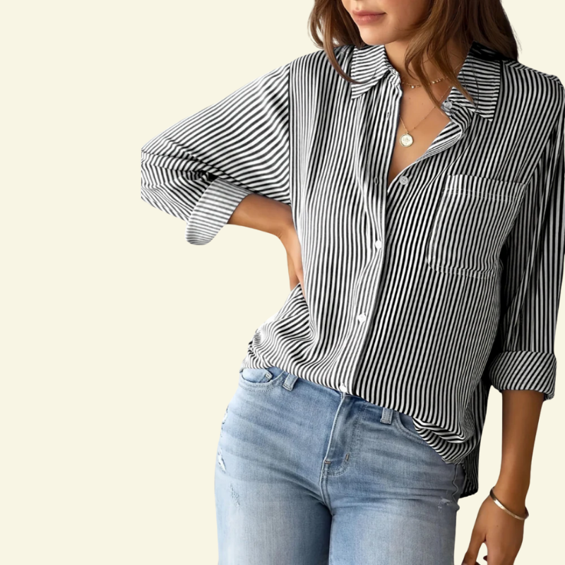Czarna koszula damska w paski, elegancki i ponadczasowy styl — Lubomirske