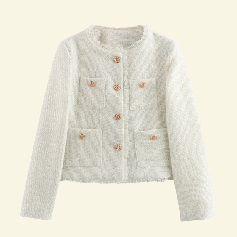 białej marynarce tweedowej — subtelny połysk i lekka forma Lubomirske