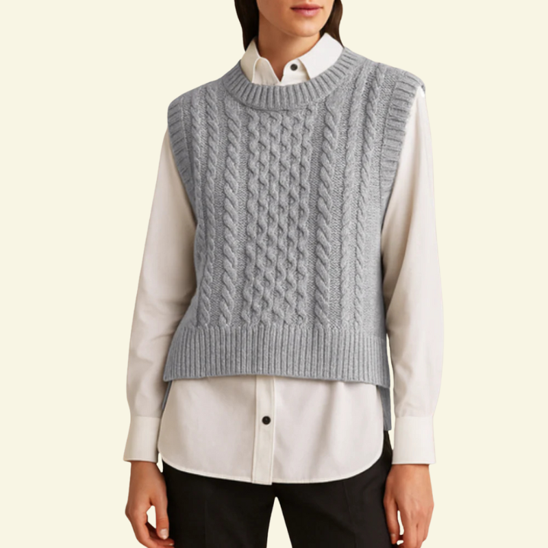 Srebrna kamizelka swetrowa damska o miękkiej dzianinie i eleganckim splocie — Lubomirske