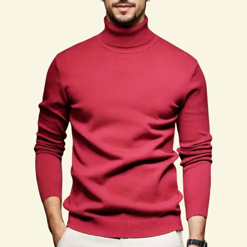 Wełniany golf męski w kolorze miękkiej czerwieni, czysty fason o dopasowanej linii — Lubomirske.