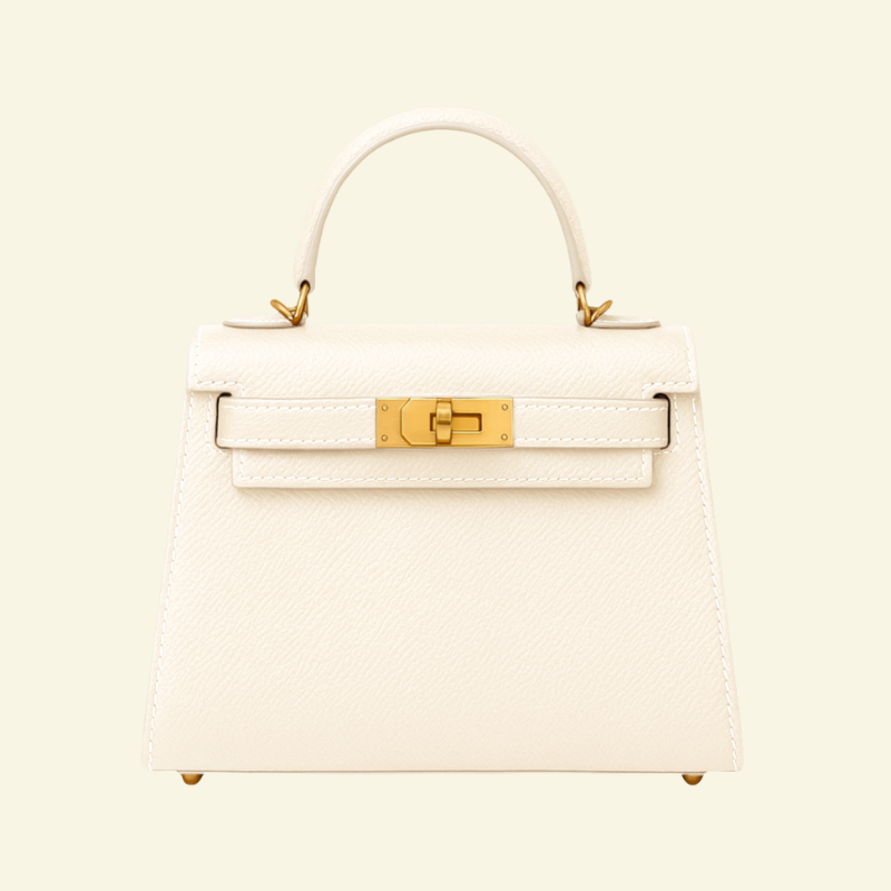 Biała torebka kuferkowa ze skóry naturalnej z eleganckim złotym zapięciem i rączką — Lubomirske