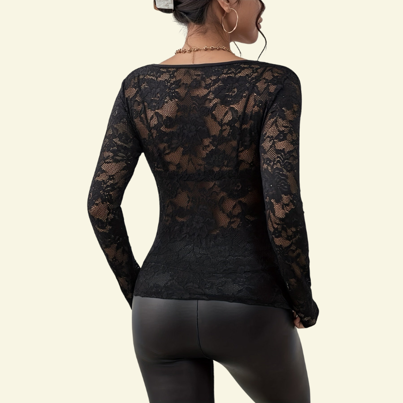 Koronkowa bluzka damska w kolorze czarnym z dopasowanym fasonem — Lubomirske