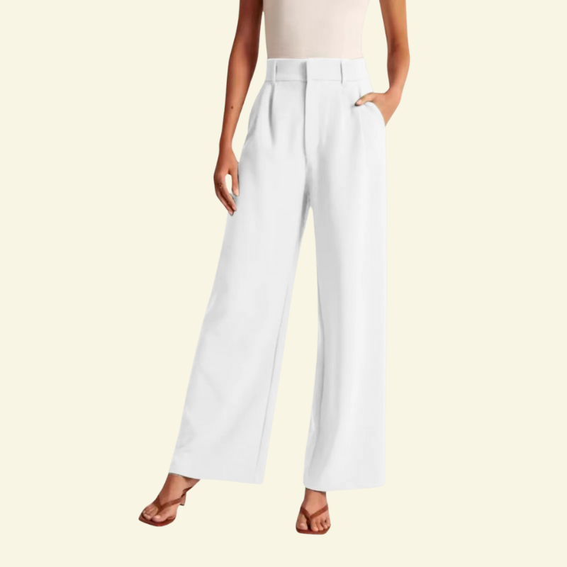 Białe spodnie damskie z szerokimi nogawkami i podwyższonym stanem, w minimalistycznym wydaniu — Lubomirske