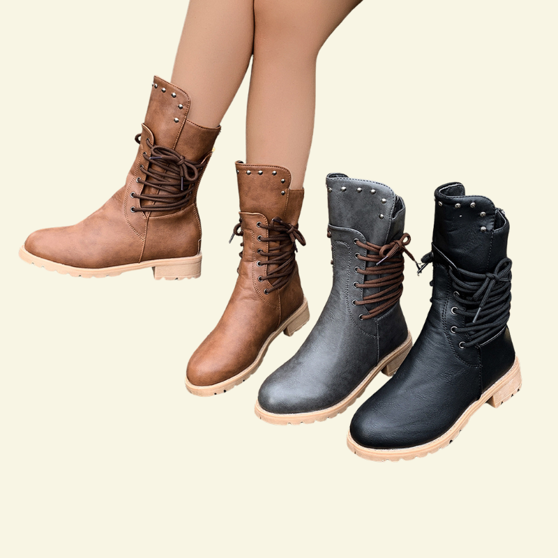 Botki sznurowane damskie na modelce w różnych wariantach kolorystycznych