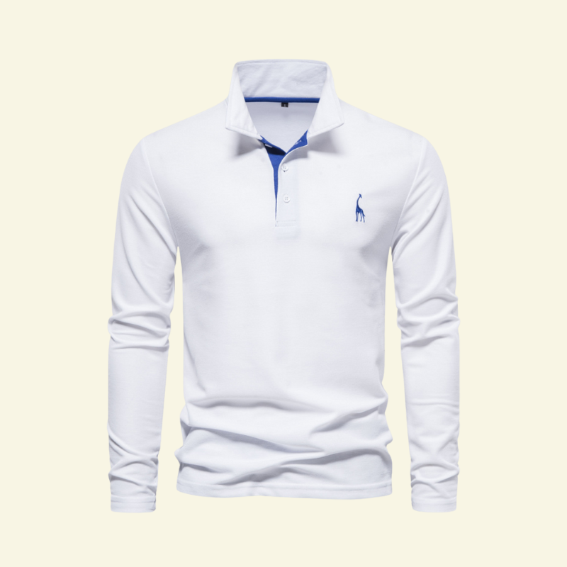 Białe polo męskie z długim rękawem, przewiewna tkanina i subtelny haft w klasycznym wydaniu — Lubomirske
