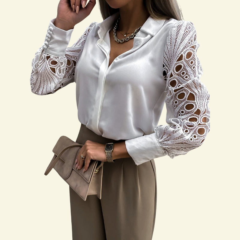 Aurelienne | Bluzka z Koronkowymi Rękawami