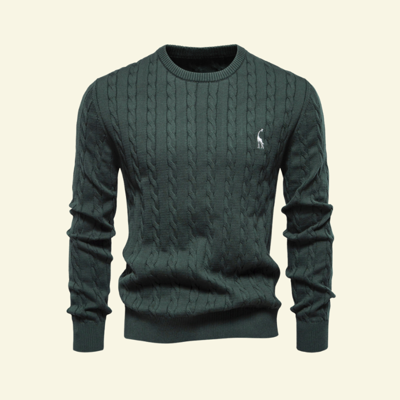 Sweter męski bawełniany w kolorze zieleni wojskowej, o wyraźnej fakturze splotu — styl old money — Lubomirske