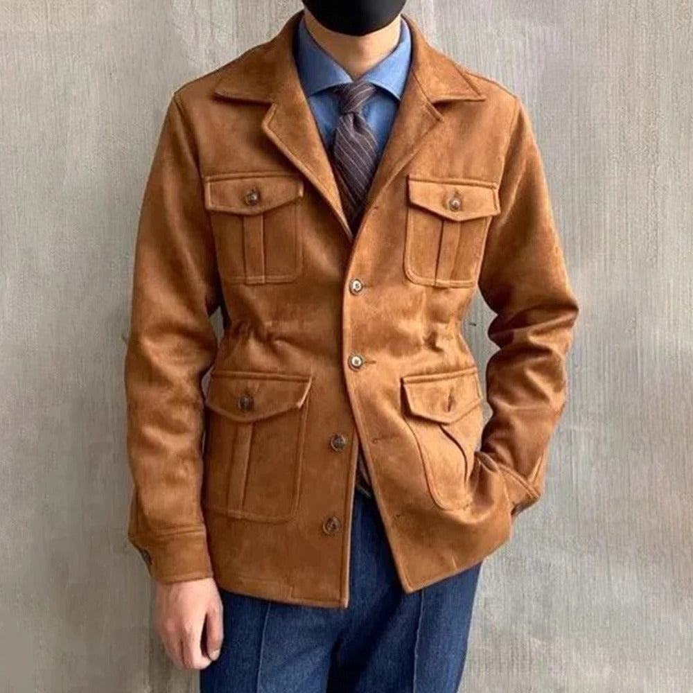 Photo of male model wearing beige men's jacket