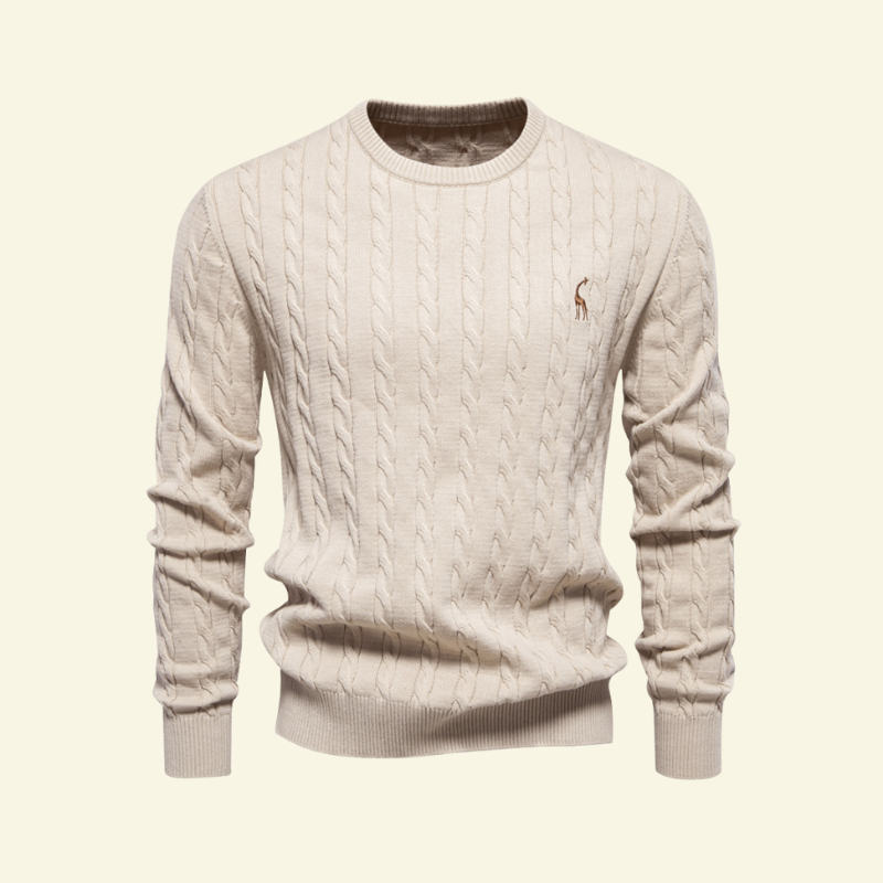 Kremowy sweter z bawełny o klasycznym kroju i warkoczowym splocie — ponadczasowa miękkość — Lubomirske