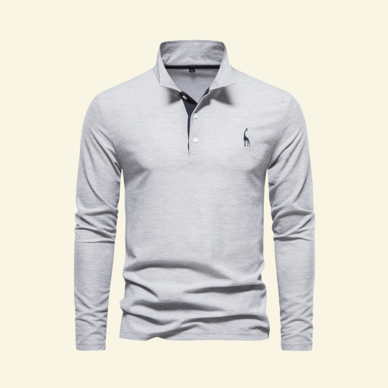 Srebrnoszare polo męskie z długim rękawem, miękka mieszanka tkanin i minimalistyczne detale — Lubomirske
