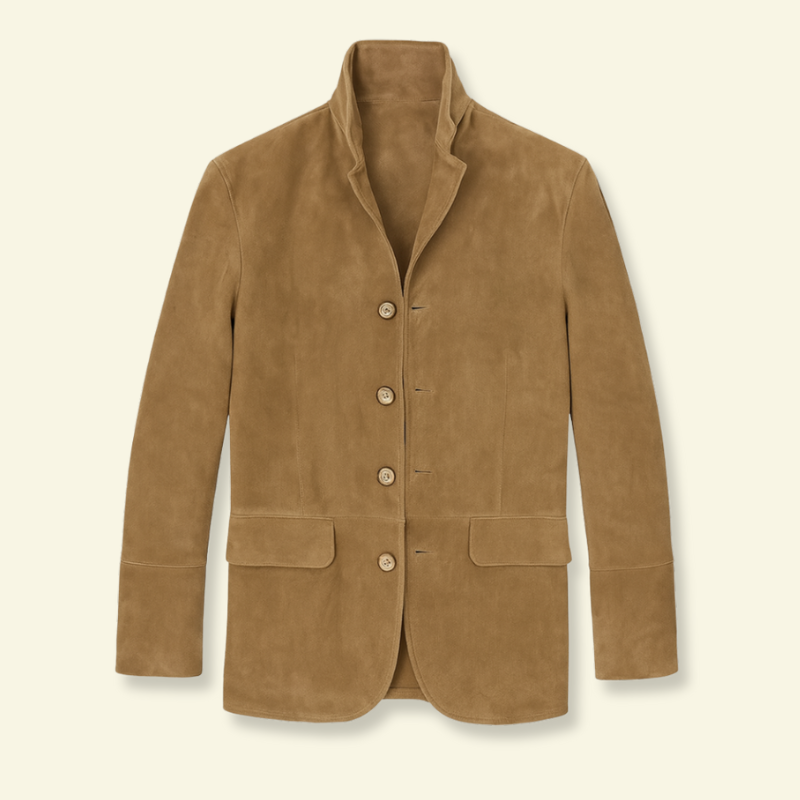 Product photo of beige faux suede coat for men