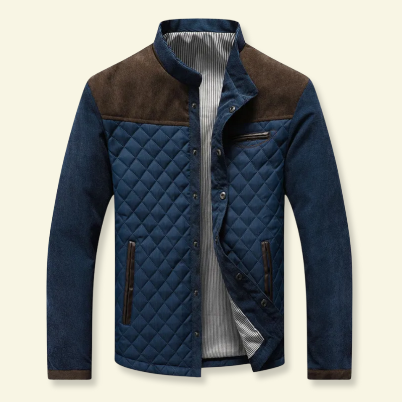 Product photo of quilted blue men's jacket