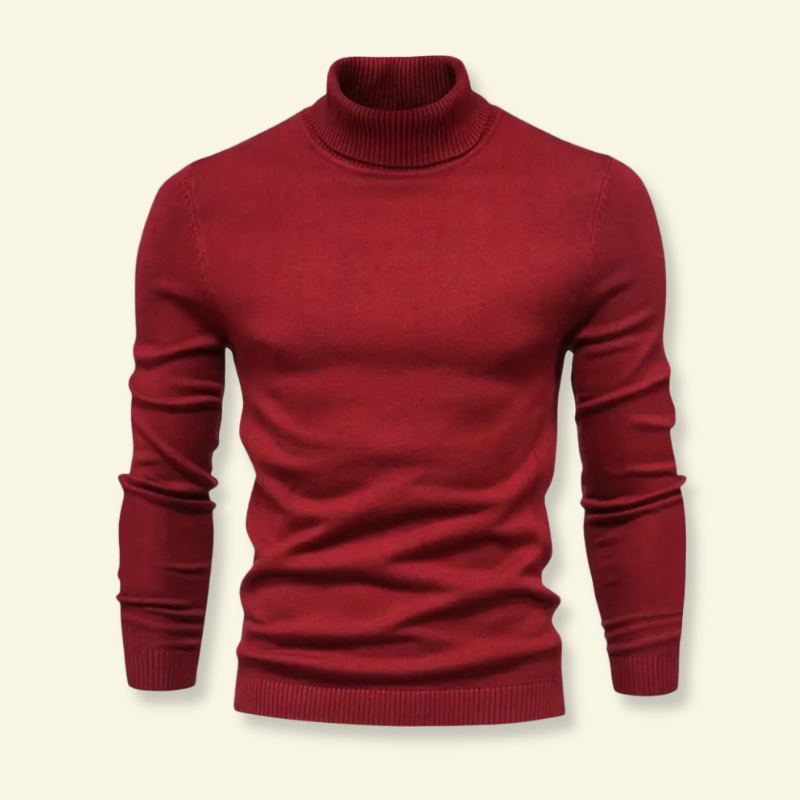 Red turtleneck sweater product photo