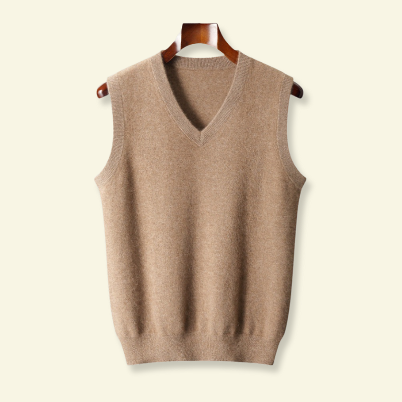 Beige wool Sleeveless sweater hanging from a clothes hanger