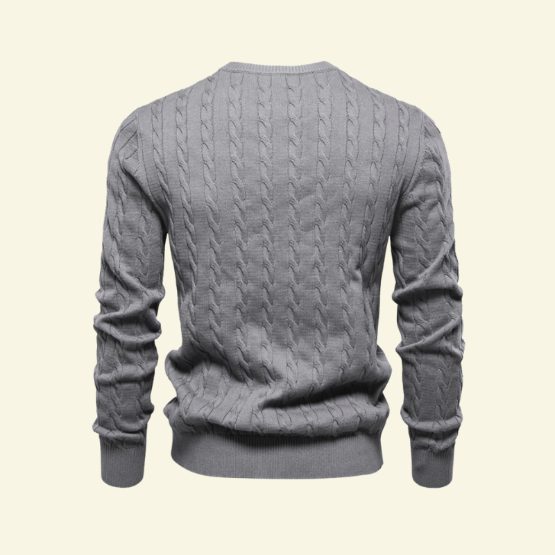 Widok tyłu szarego swetra z bawełny — klasyczny krój i dopracowane wykończenia — Lubomirske