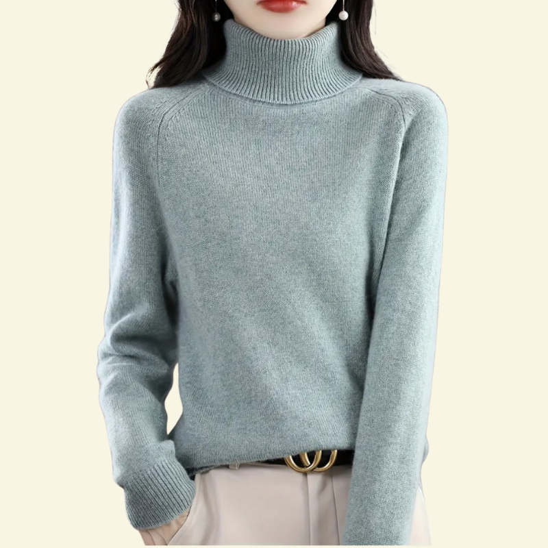 Cyjanowy golf damski z rękawami raglan, wykonany z miękkiej dzianiny o delikatnej strukturze — Lubomirske