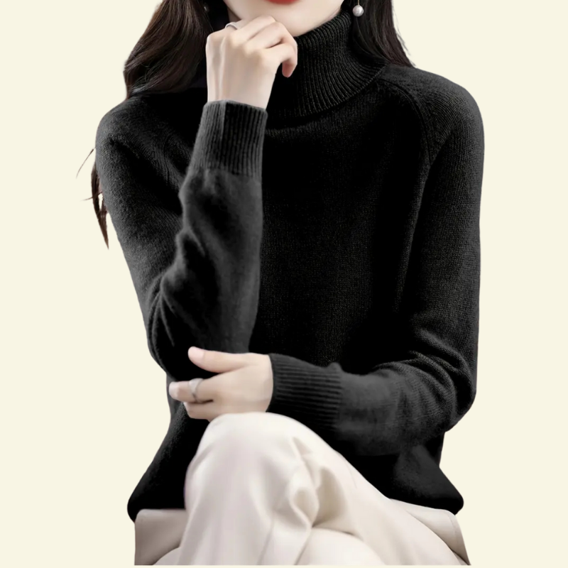 Czarny golf damski z rękawami raglan i prążkowanymi wykończeniami, elegancja i prostota — Lubomirske