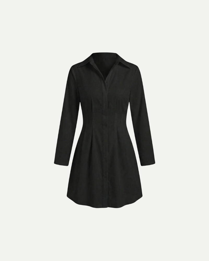 czarna sukienka koszulowa mini z długim rękawem i kołnierzykiem – zdjęcie produktu