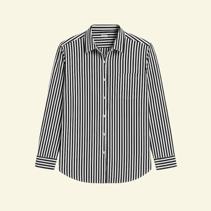 Damska koszula w czarne paski z długim rękawem i kołnierzykiem — Lubomirske