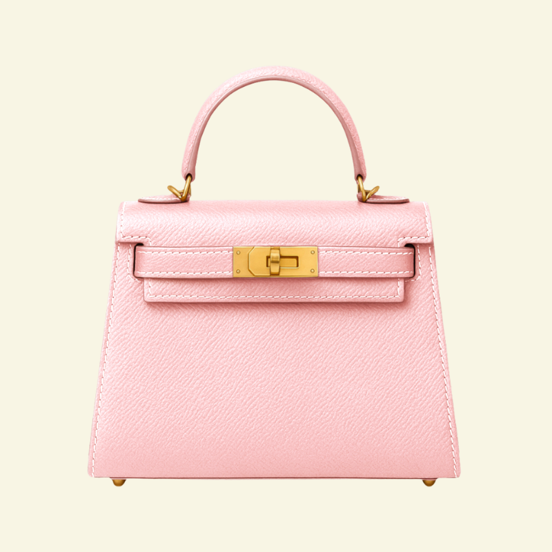 Różowa torebka kuferkowa ze skóry naturalnej, ze złotym zapięciem i krótką rączką — kobiecy styl Lubomirske