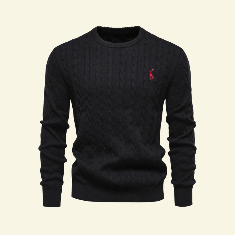 Czarny sweter męski wykonany z bawełny o warkoczowym splocie — ponadczasowa elegancja — Lubomirske