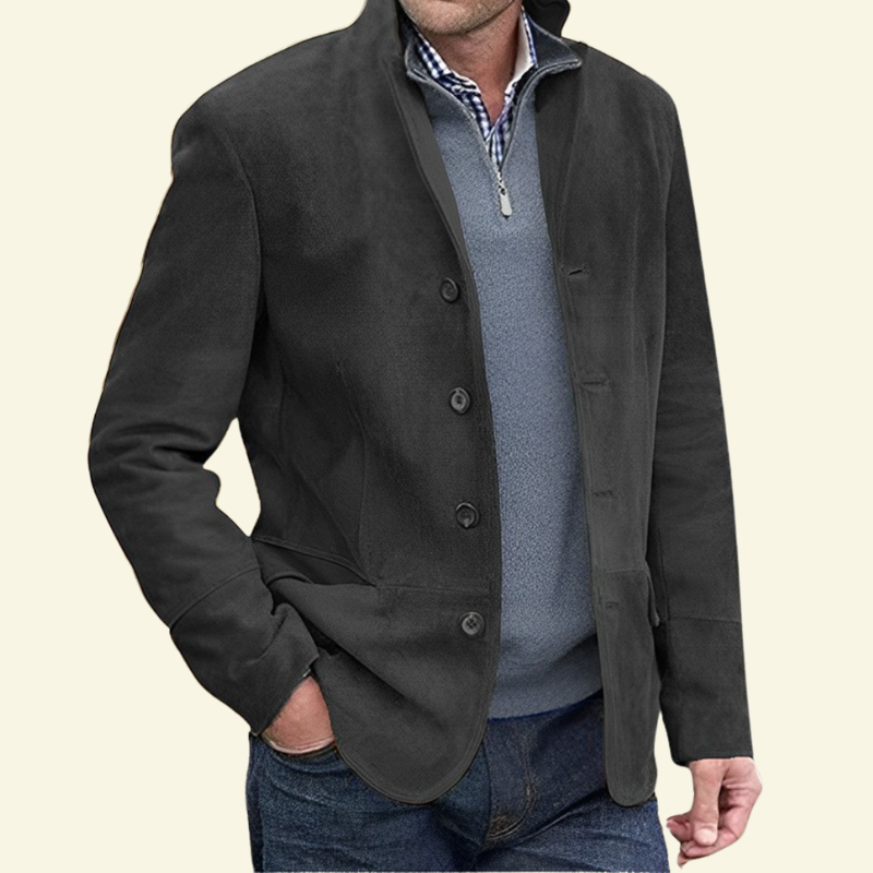 picture of Gray faux suede coat for men with a male model