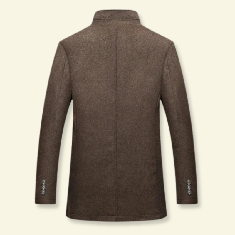 backside product photo of brown men's coat