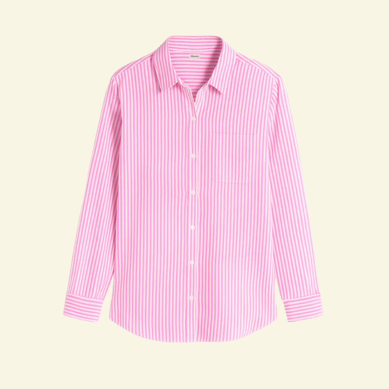 Różowa koszula damska w paski z kołnierzykiem i lekkim krojem — Lubomirske