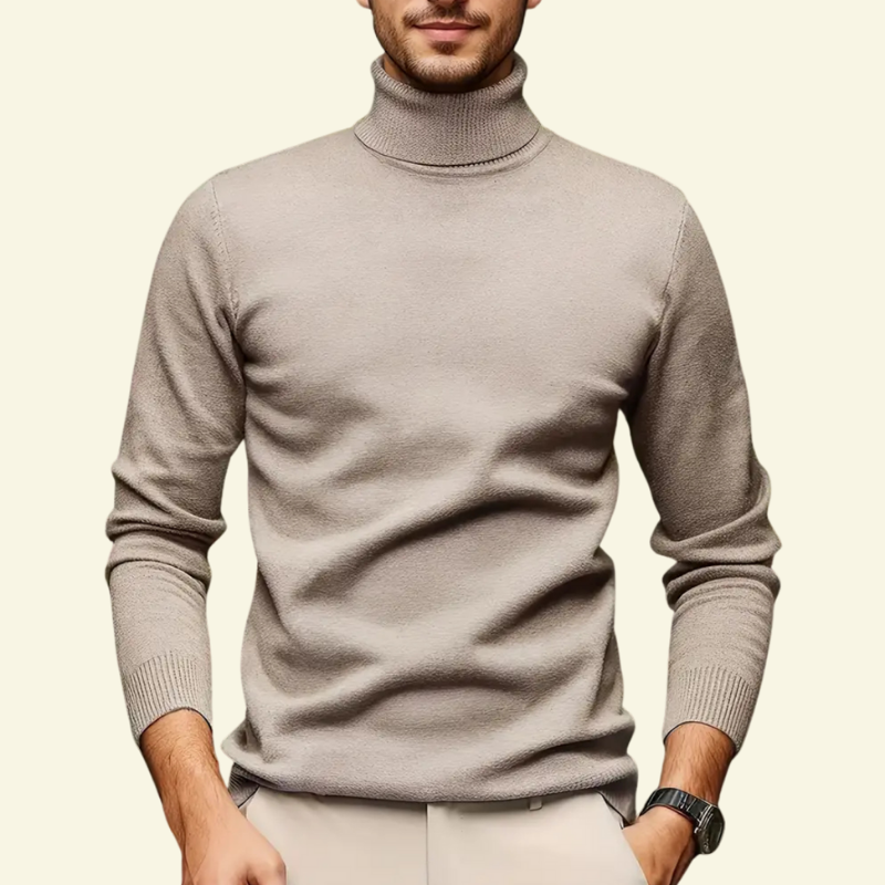 Męski golf wełniany w kolorze piaskowym, elegancki i minimalistyczny krój Slim Fit — Lubomirske.