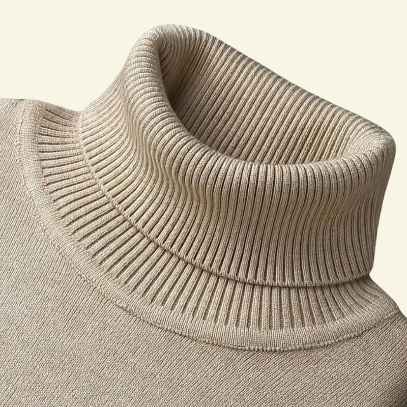 Zbliżenie na kołnierz golfowy wykonany z miękkiej, elastycznej dzianiny wełnianej, podkreślającej jakość wykonania — Lubomirske.