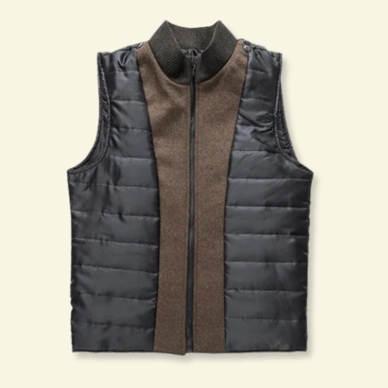 Detail photo of men's brown coat showing detachable aspect of jacket