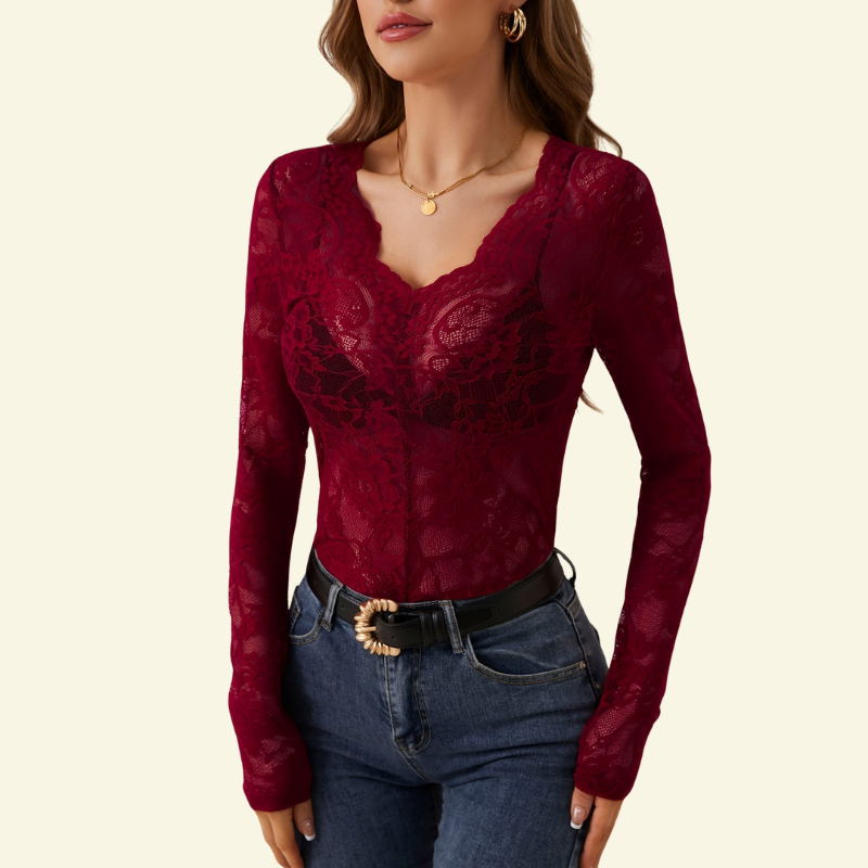 Celeste | Koronkowa Bluzka z Dekoltem w Serek