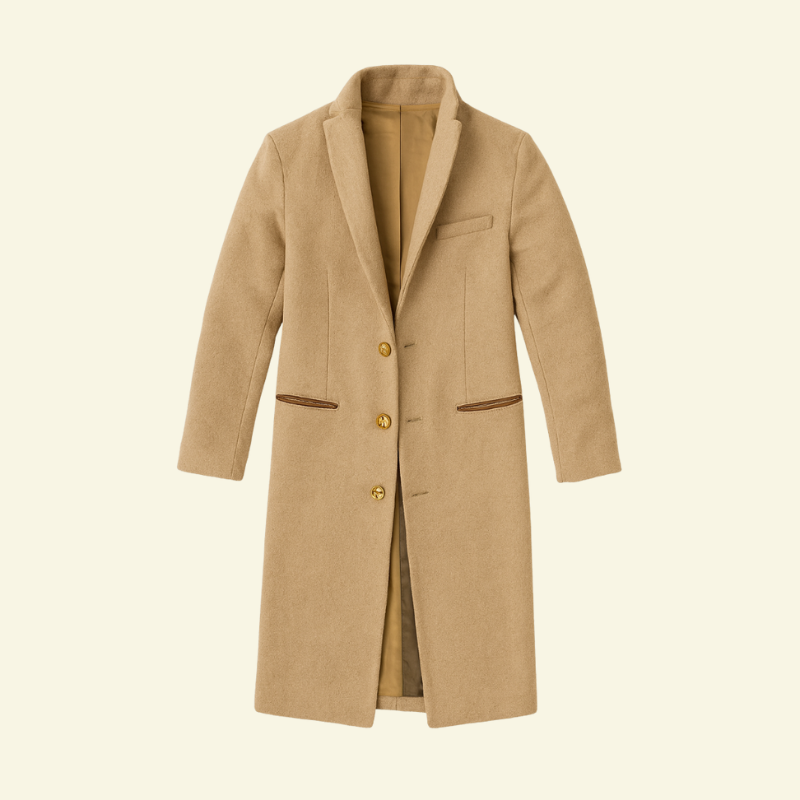 Męski płaszcz klasyczny w kolorze beżowym o jednorzędowym kroju — Lubomirske