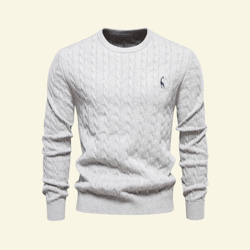 Sweter męski z bawełny w odcieniu srebrnym o prążkowanej strukturze — nowoczesny akcent w kolekcji Lubomirske