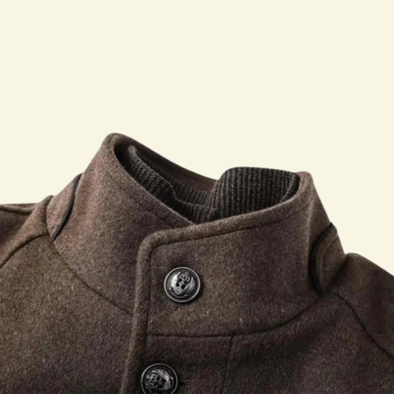 Detail photo of brown men's coat collar