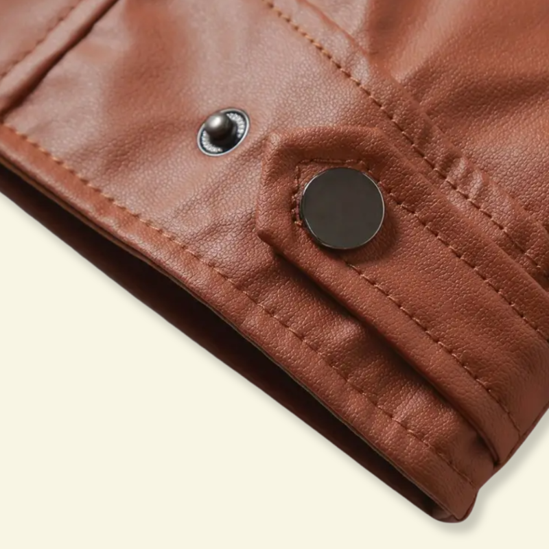 Detail photo of sleeve from Light brown faux leather motorcycle jacket