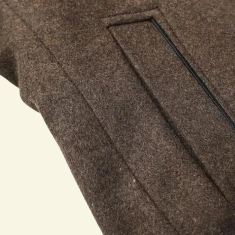 Detail photo of brown men's coat pocket
