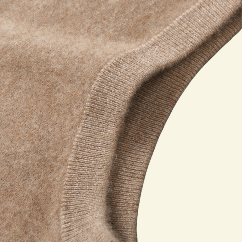 Detail photo of armhole from wool sleeveless sweater