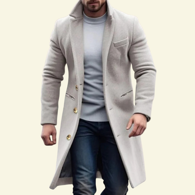 Męski płaszcz w srebrny odcieniu o klasycznym kroju — Lubomirske