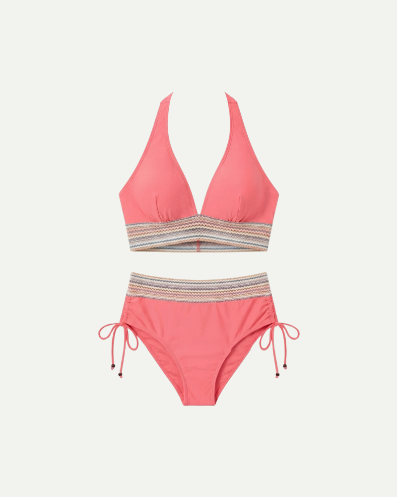Różowe bikini damskie wysoki stan regulowane ramiączka